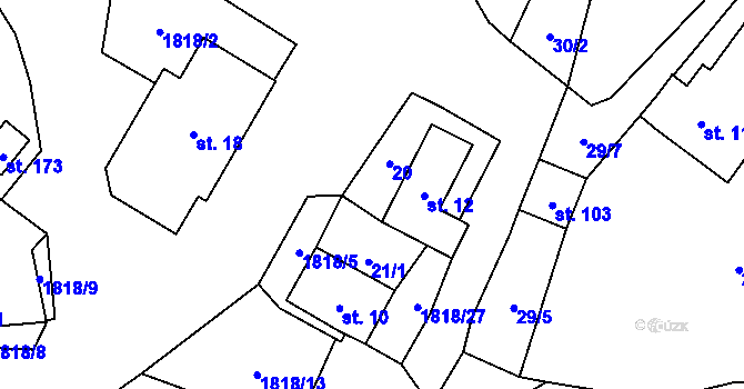 Parcela st. 21/2 v KÚ Mičovice, Katastrální mapa