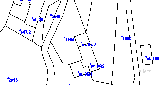 Parcela st. 95/3 v KÚ Mičovice, Katastrální mapa