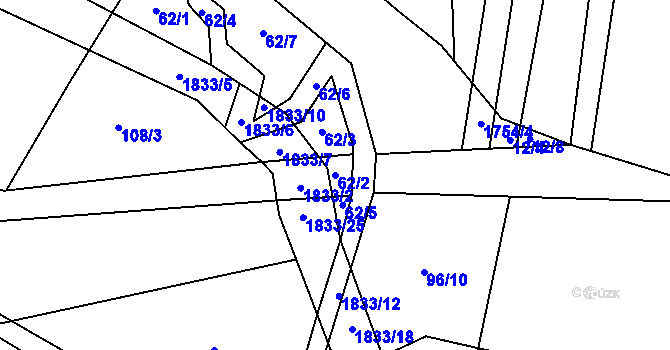 Parcela st. 62/2 v KÚ Mičovice, Katastrální mapa