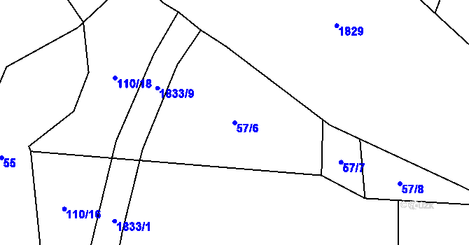 Parcela st. 57/6 v KÚ Mičovice, Katastrální mapa