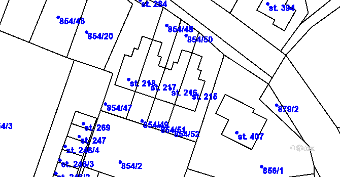 Parcela st. 216 v KÚ Šmolovy u Havlíčkova Brodu, Katastrální mapa