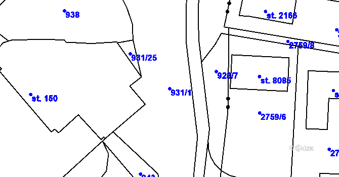 Parcela st. 931/1 v KÚ Šmolovy u Havlíčkova Brodu, Katastrální mapa