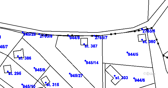 Parcela st. 387 v KÚ Šmolovy u Havlíčkova Brodu, Katastrální mapa