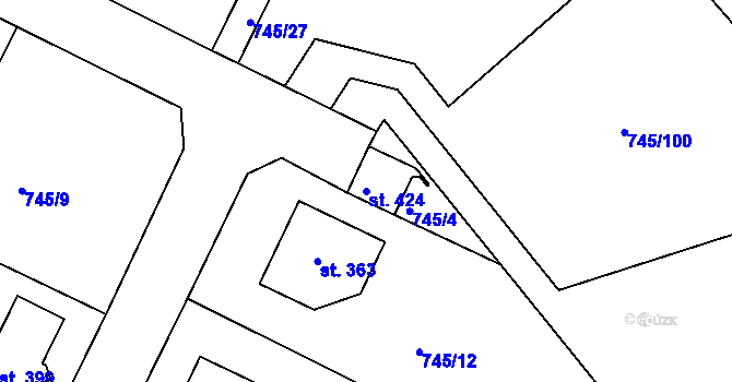 Parcela st. 424 v KÚ Šmolovy u Havlíčkova Brodu, Katastrální mapa