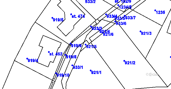 Parcela st. 921/5 v KÚ Šmolovy u Havlíčkova Brodu, Katastrální mapa