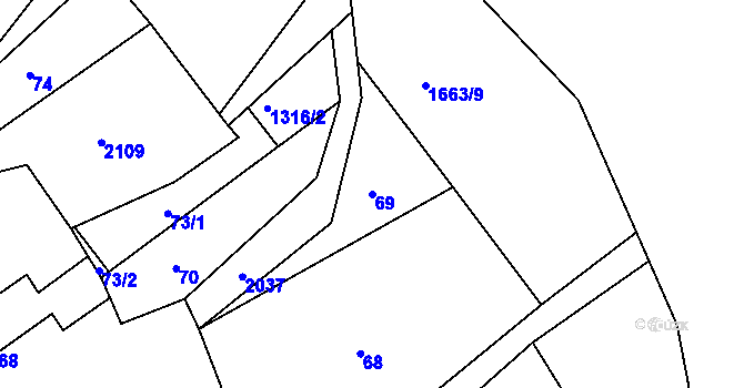 Parcela st. 69 v KÚ Boněnov, Katastrální mapa
