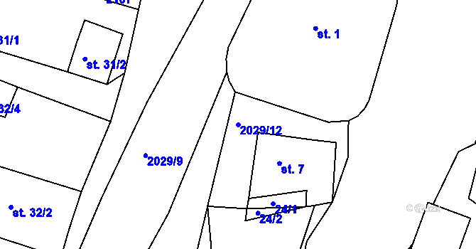 Parcela st. 2029/12 v KÚ Boněnov, Katastrální mapa