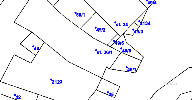 Parcela st. 36/1 v KÚ Hostíčkov, Katastrální mapa