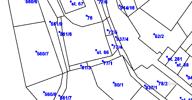 Parcela st. 66 v KÚ Michalovy Hory, Katastrální mapa