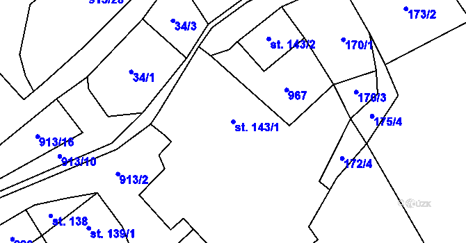 Parcela st. 143/1 v KÚ Michalovy Hory, Katastrální mapa