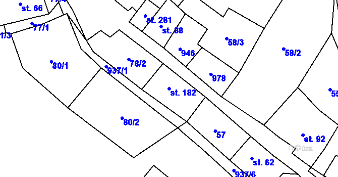 Parcela st. 182 v KÚ Michalovy Hory, Katastrální mapa