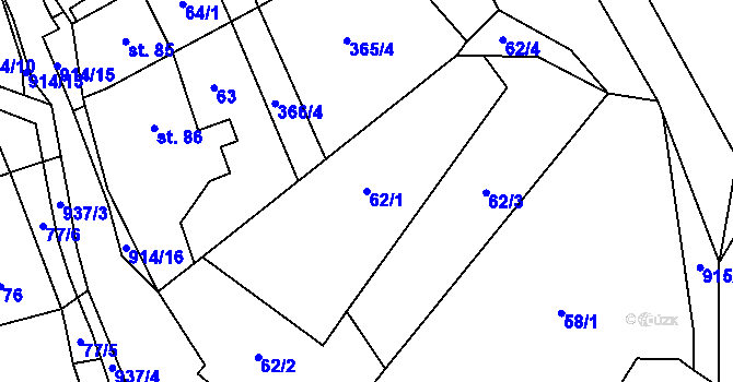 Parcela st. 62/1 v KÚ Michalovy Hory, Katastrální mapa