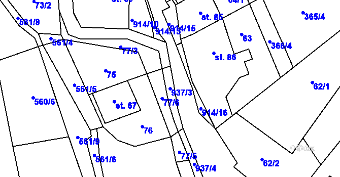 Parcela st. 937/3 v KÚ Michalovy Hory, Katastrální mapa