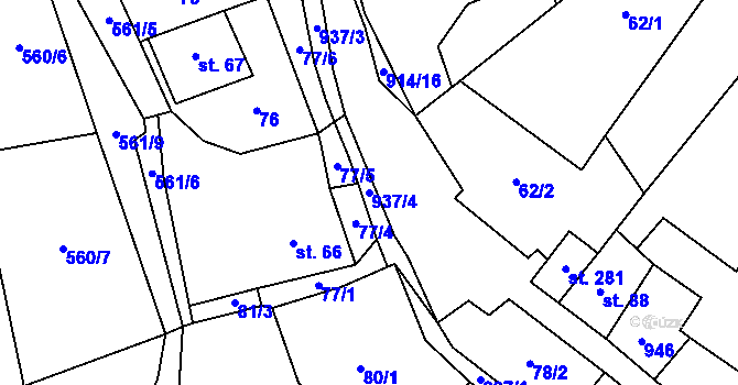 Parcela st. 937/4 v KÚ Michalovy Hory, Katastrální mapa