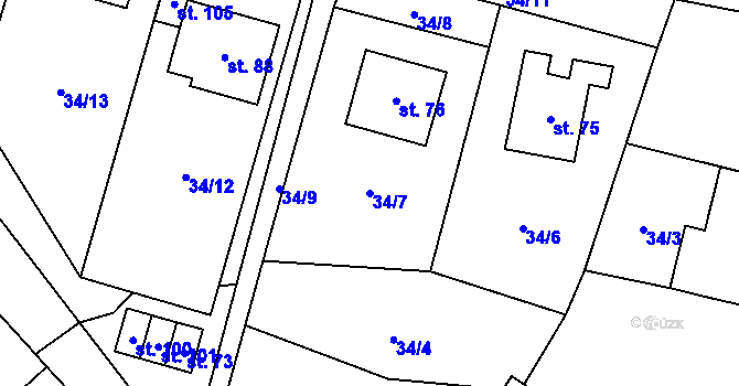 Parcela st. 34/7 v KÚ Míchov u Boskovic, Katastrální mapa