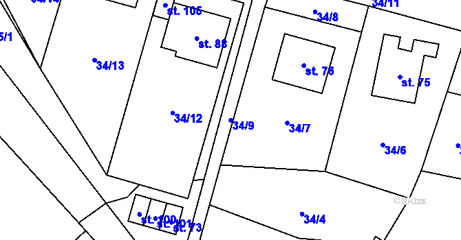 Parcela st. 34/9 v KÚ Míchov u Boskovic, Katastrální mapa