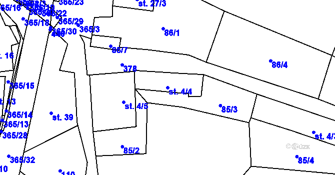 Parcela st. 4/4 v KÚ Podolí u Míchova, Katastrální mapa