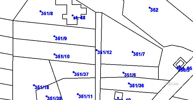 Parcela st. 351/12 v KÚ Podolí u Míchova, Katastrální mapa