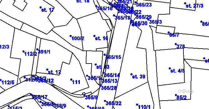 Parcela st. 365/15 v KÚ Podolí u Míchova, Katastrální mapa
