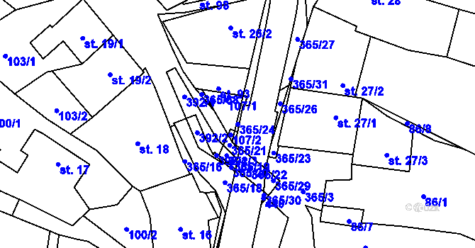 Parcela st. 365/24 v KÚ Podolí u Míchova, Katastrální mapa