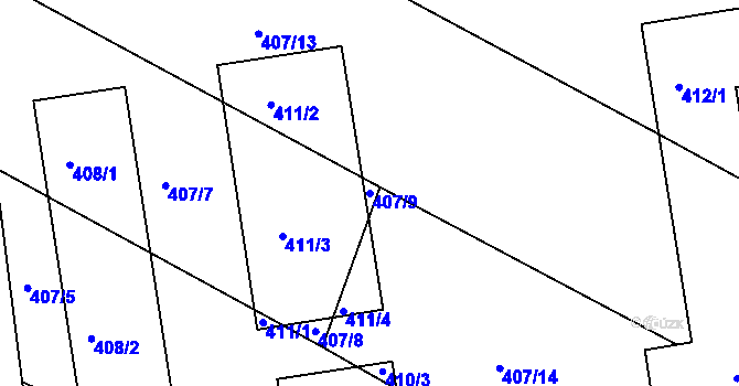 Parcela st. 407/9 v KÚ Mikolajice, Katastrální mapa