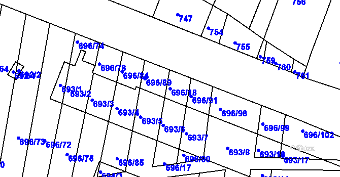 Parcela st. 696/18 v KÚ Míkovice nad Olšavou, Katastrální mapa