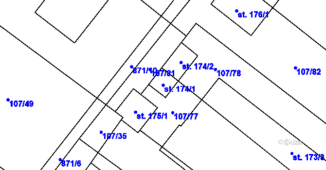 Parcela st. 174/1 v KÚ Svatý Mikuláš, Katastrální mapa