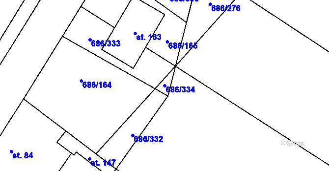 Parcela st. 686/334 v KÚ Svatý Mikuláš, Katastrální mapa