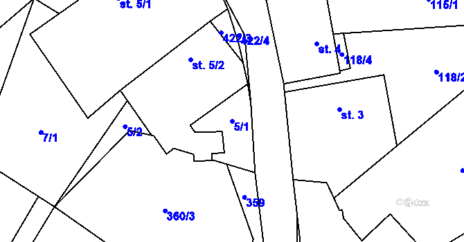 Parcela st. 5/1 v KÚ Mikulášov, Katastrální mapa