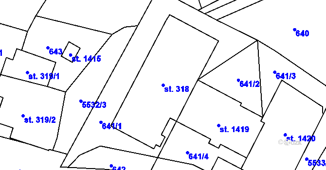 Parcela st. 318 v KÚ Mikulášovice, Katastrální mapa