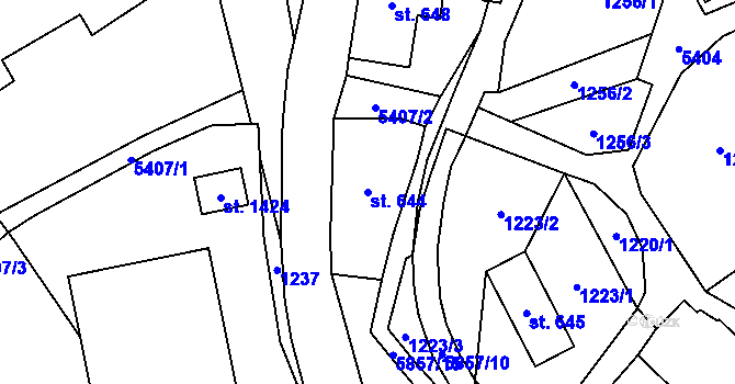 Parcela st. 644 v KÚ Mikulášovice, Katastrální mapa