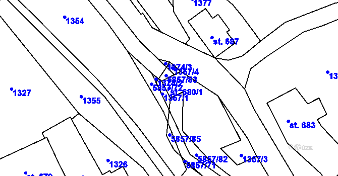 Parcela st. 680/1 v KÚ Mikulášovice, Katastrální mapa