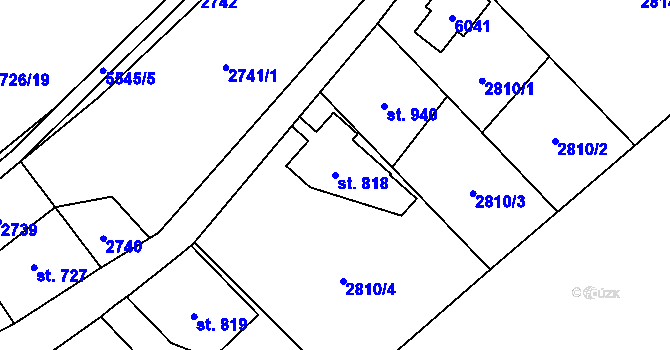 Parcela st. 818 v KÚ Mikulášovice, Katastrální mapa