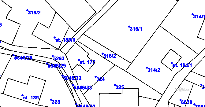 Parcela st. 316/2 v KÚ Mikulášovice, Katastrální mapa