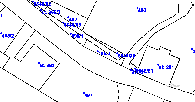 Parcela st. 495/3 v KÚ Mikulášovice, Katastrální mapa