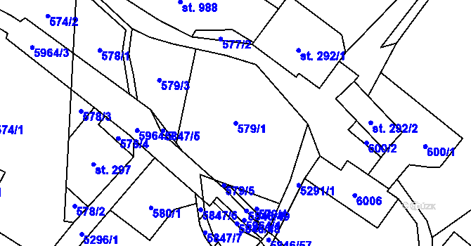 Parcela st. 579/1 v KÚ Mikulášovice, Katastrální mapa