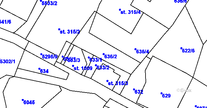 Parcela st. 636/2 v KÚ Mikulášovice, Katastrální mapa
