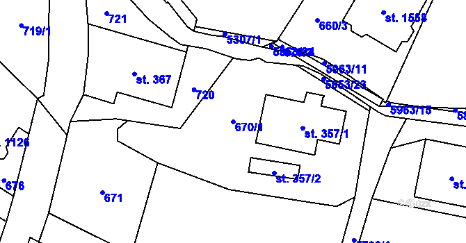 Parcela st. 670/1 v KÚ Mikulášovice, Katastrální mapa