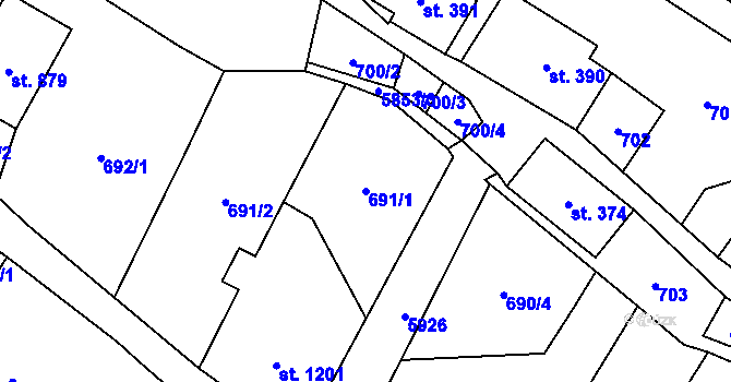 Parcela st. 691/1 v KÚ Mikulášovice, Katastrální mapa