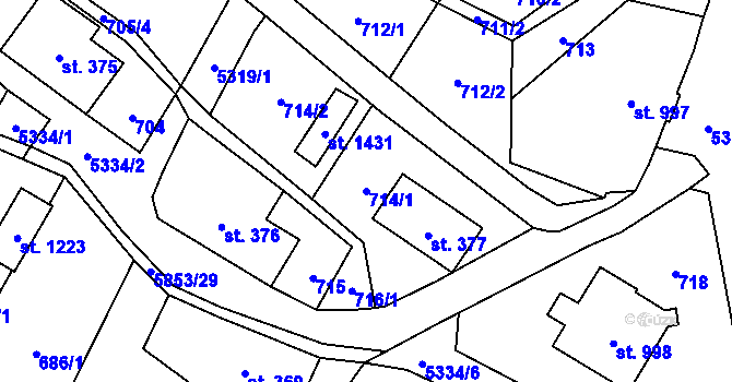 Parcela st. 714/1 v KÚ Mikulášovice, Katastrální mapa