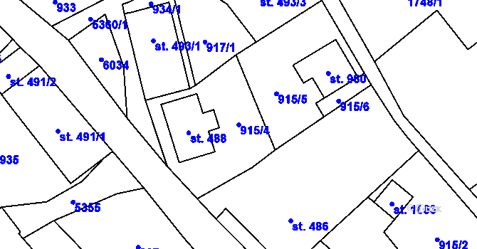 Parcela st. 915/4 v KÚ Mikulášovice, Katastrální mapa