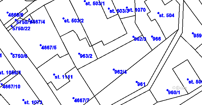 Parcela st. 963/1 v KÚ Mikulášovice, Katastrální mapa