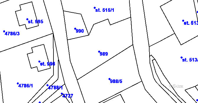 Parcela st. 989 v KÚ Mikulášovice, Katastrální mapa