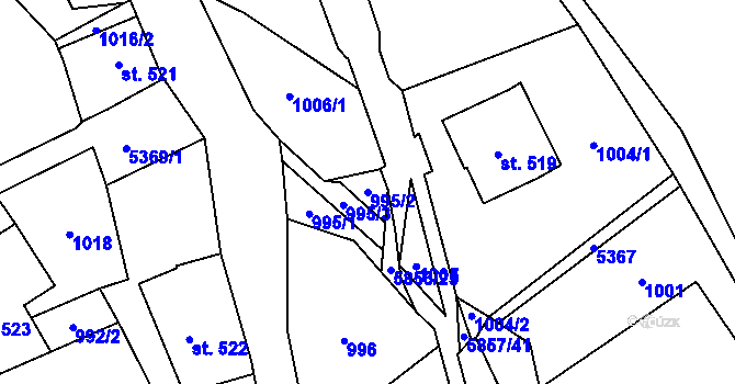 Parcela st. 995/2 v KÚ Mikulášovice, Katastrální mapa