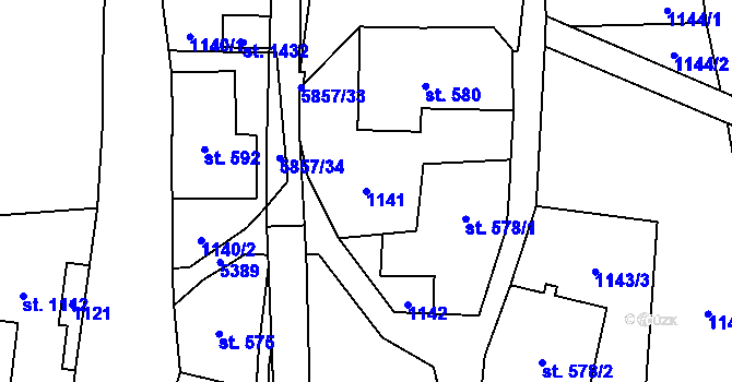 Parcela st. 1141 v KÚ Mikulášovice, Katastrální mapa