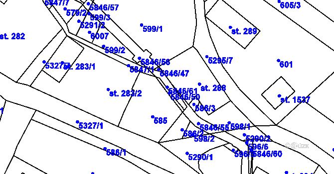 Parcela st. 5846/61 v KÚ Mikulášovice, Katastrální mapa