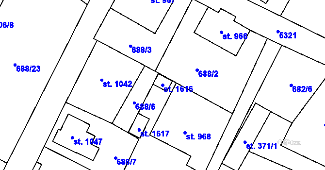 Parcela st. 1616 v KÚ Mikulášovice, Katastrální mapa