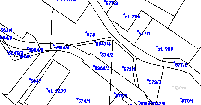 Parcela st. 574/2 v KÚ Mikulášovice, Katastrální mapa