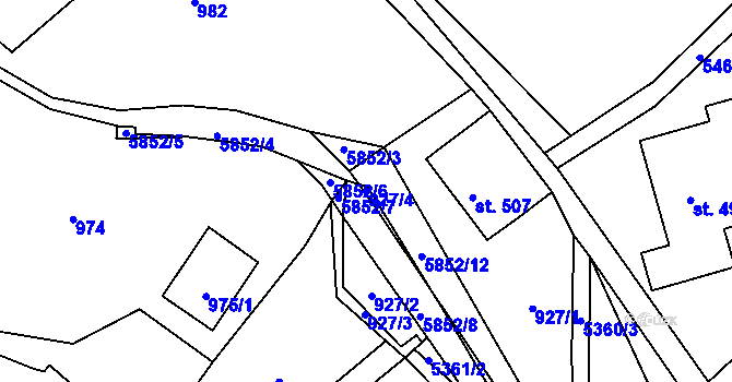 Parcela st. 927/4 v KÚ Mikulášovice, Katastrální mapa