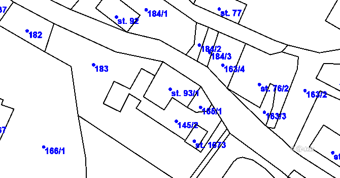 Parcela st. 93/1 v KÚ Mikulášovice, Katastrální mapa